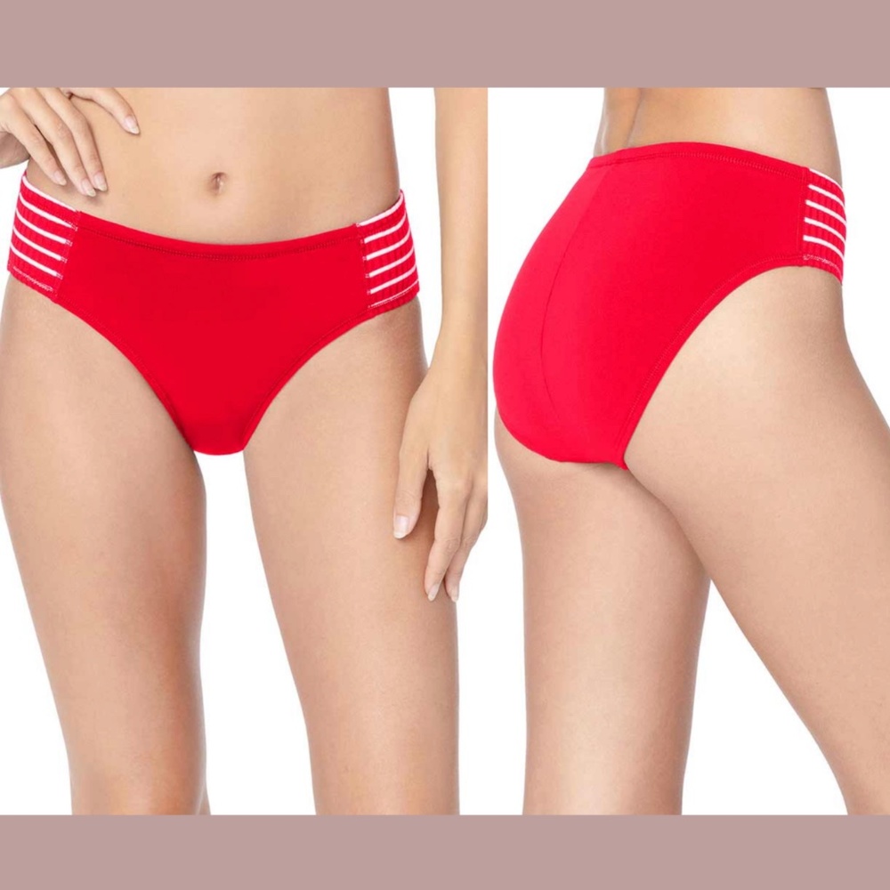 NEW $88‎ Robin Piccone Sailor High Waist Bikini Bottoms Red [ Small ]